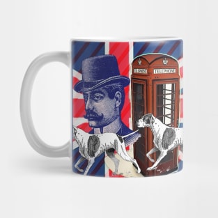 1980s dark academia vintage mustache men british hunt dog Union jack Mug